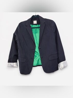 Gap Academy Blazer Navy Blue Size 10 Women’s Structured Jacket Green Lining